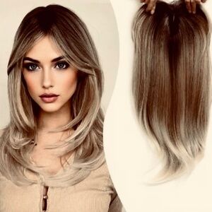 Hair Topper 18 Inch Long  3 Clips for Women with Thinning Hair, Ombre